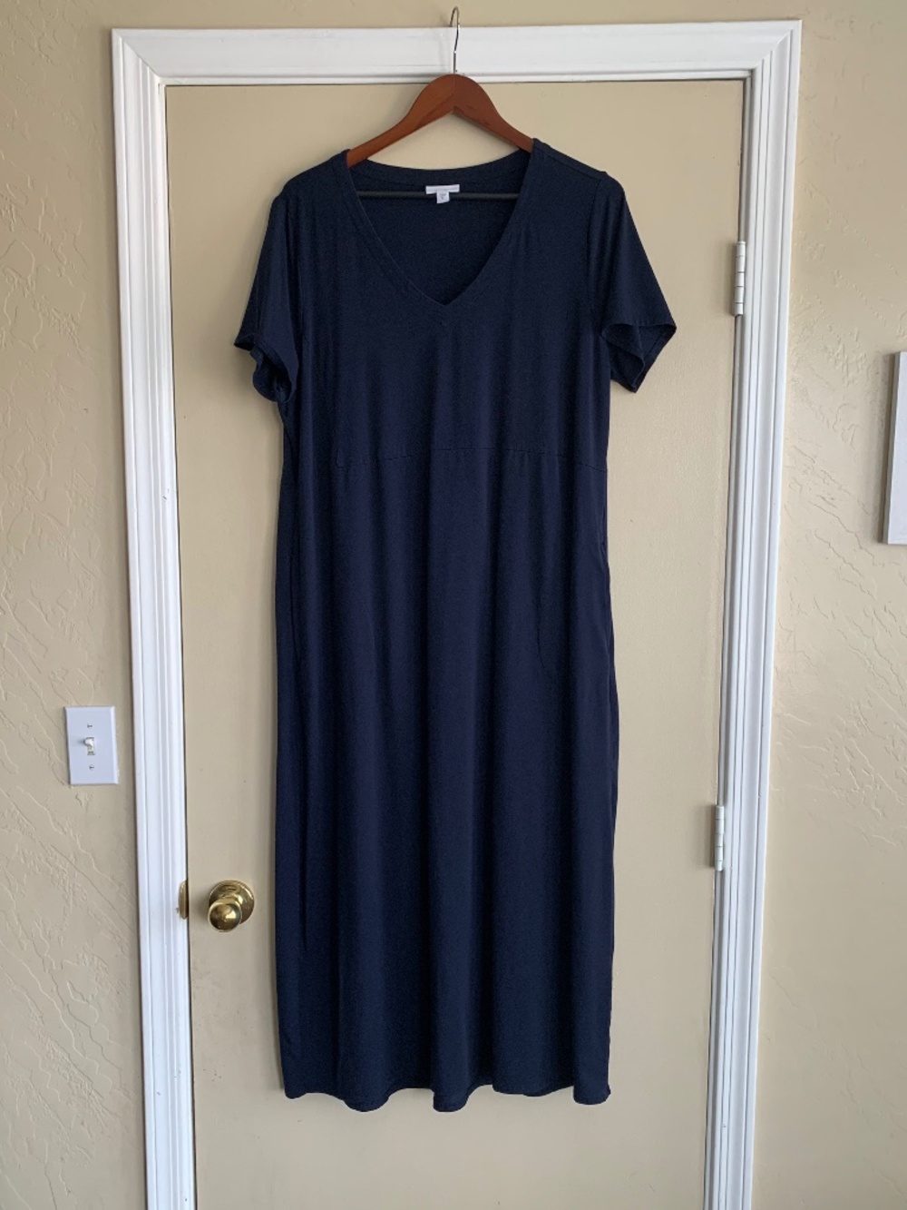 J.Jill Navy Blue Knit Maxi Dress XL Tencel Pima Cotton Pockets Travel Comfort